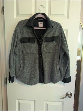 SO Gray Button-Front Utility Fleece Jacket with Contrasting Trim